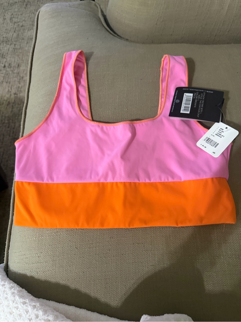 Free People Two-Tone Pink and Orange Scoop Neck Swim Top